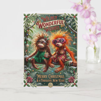 Playful Tropical Christmas Monkey Friends Card
