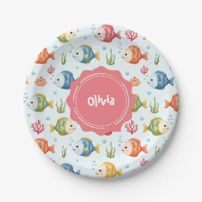 Playful Tropical Fish Pattern Paper Plates (Front)