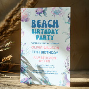 Playful Tropical Summer Beach Birthday Party  Invitation
