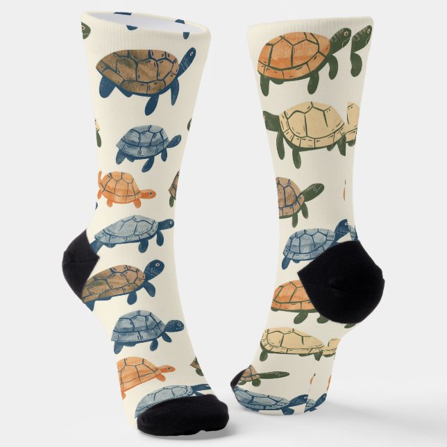 Playful Turtles Socks - Adorable Reptile Pattern (Angled)