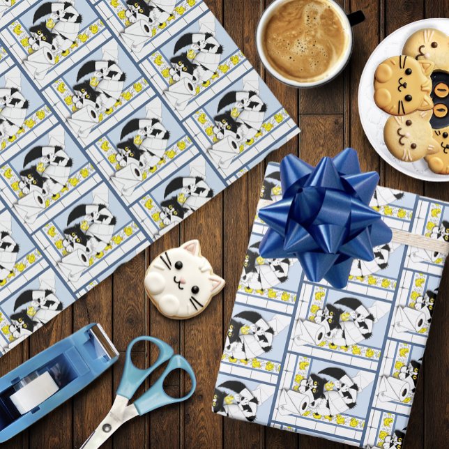 Playful Tuxedo Cat Toilet Paper Chaos Blue Yellow (Creator Uploaded)