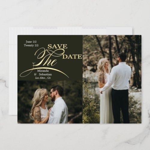 Playful  Typography 2 Photo Save The Date Foil Invitation