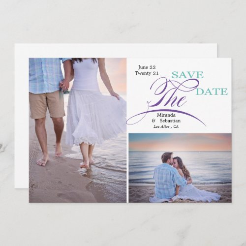 Playful  Typography Purple Teal 2 Photo Save The Date