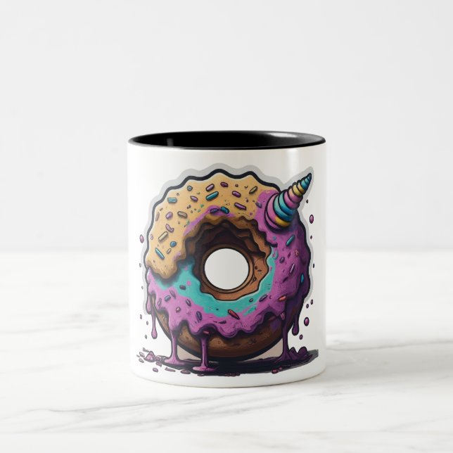 Playful Unicorn Donut Fantasy Two-Tone Coffee Mug (Center)
