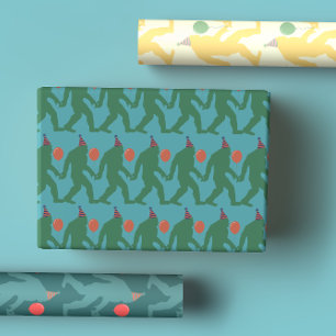 Playful & Unique Bright Colorful Birthday Bigfoot Wrapping Paper Sheets