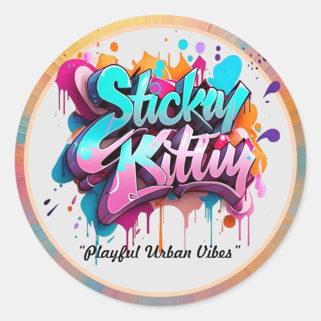 “Playful Urban Vibes” Classic Round Sticker (Front)