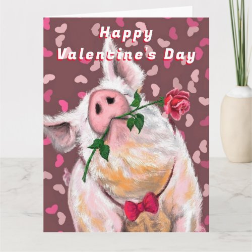 Playful Valentines Day Card Gentleman Pig Rose