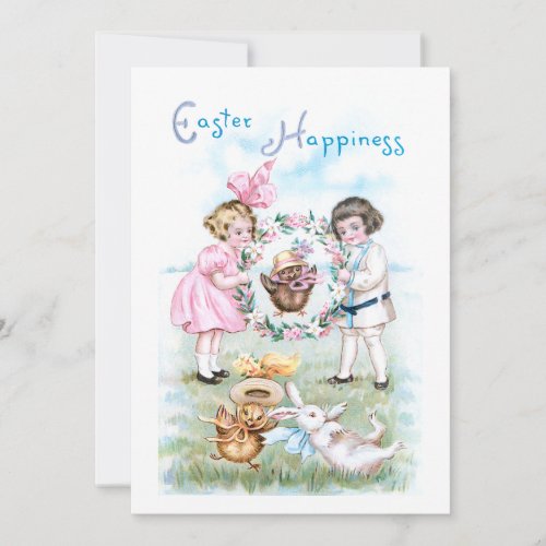 Playful Vintage Children Easter Bunny Chicks Holiday Card