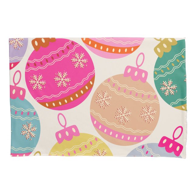 Playful Vintage Christmas Baubles Pillow Case (Front)