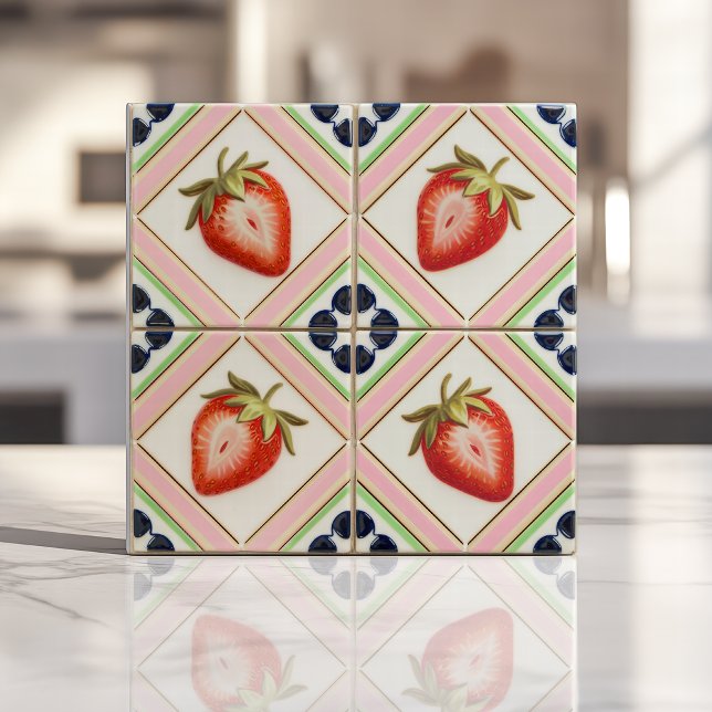 Playful Vintage Kitsch Pastel Strawberry  Ceramic Tile (Creator Uploaded)