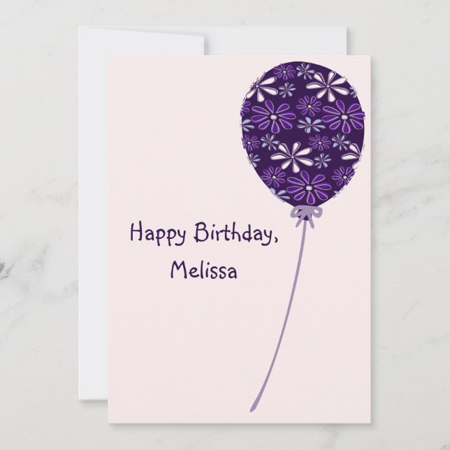 Playful Violet Blush Balloon Happy Birthday Card (Front)
