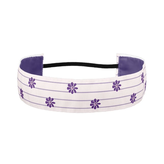 Playful Violet & Blush Stripes and Purple Flowers Athletic Headband (Front)