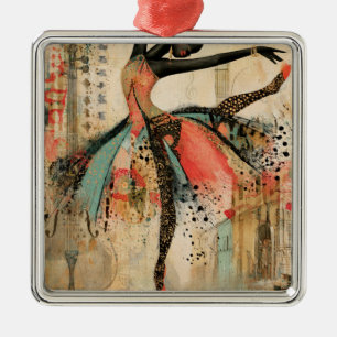 Playful Violin Music Lace Ballerina Metal Ornament