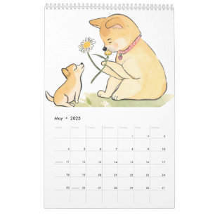 Playful Watercolor AI Generated Shiba Inu Calendar
