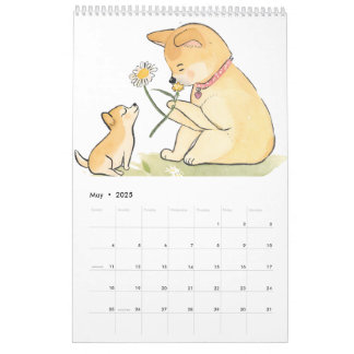 Playful Watercolor AI Generated Shiba Inu Calendar