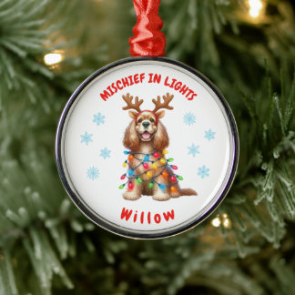 Playful Watercolor Cocker Spaniel Snowflakes Dog Metal Ornament