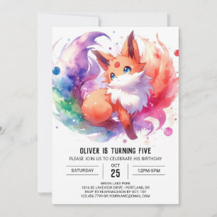 Playful Watercolor Fox Birthday Invitation