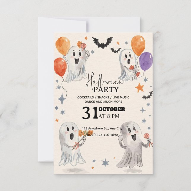 Playful Watercolor Halloween Party Invitation   (Front)