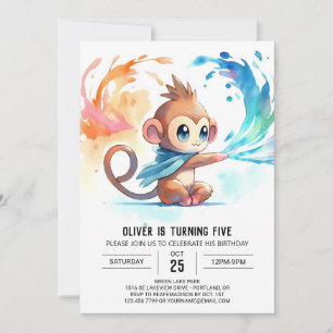 Playful Watercolor Monkey Birthday Invitation