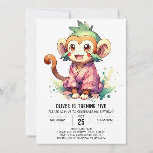 Playful Watercolor Monkey Birthday Invitation