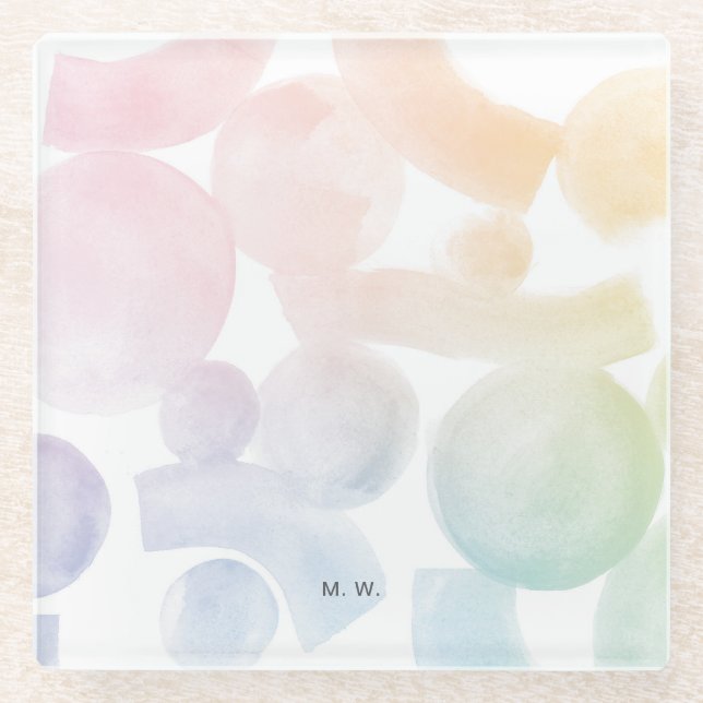 Playful Watercolor Pattern Coaster with Initials (Front)