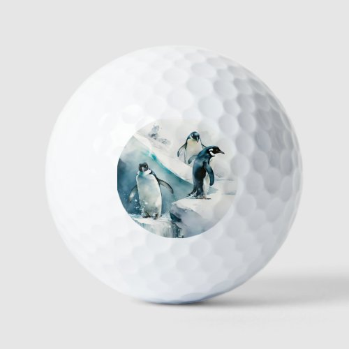 Playful Watercolor Penguins Golf Balls