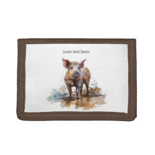 Playful Watercolor Piglet Farm Animal Illustration Tri-fold Wallet
