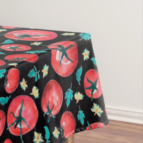 Playful Watercolor Red Tomatoes Pattern on black Tablecloth