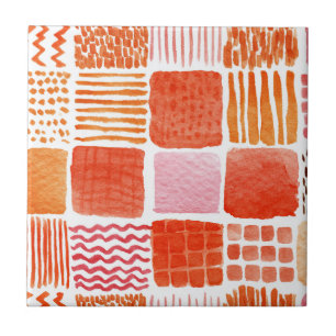 Playful Watercolor Squares   Warm Boho Abstract Ceramic Tile