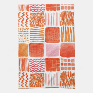Playful Watercolor Squares Warm Boho Abstract Kitchen Towel
