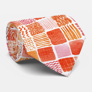Playful Watercolor Squares Warm Boho Abstract Neck Tie