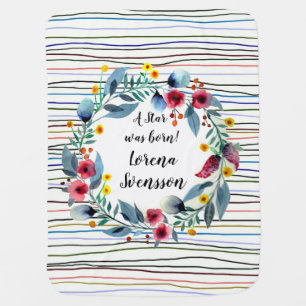 Playful Watercolor Wreath  Powder Rose Floral  Baby Blanket