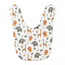 Playful Watercolour Safari Animals Baby Bib (v.2)