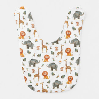 Playful Watercolour Safari Animals Baby Bib (v.2)