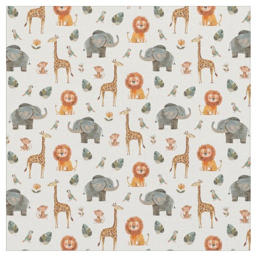 Playful Watercolour Safari Animals v.2 fabric