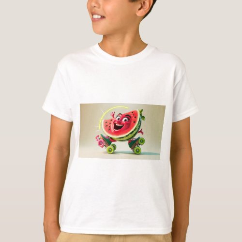 Playful Watermelon on Roller Skates T_Shirt