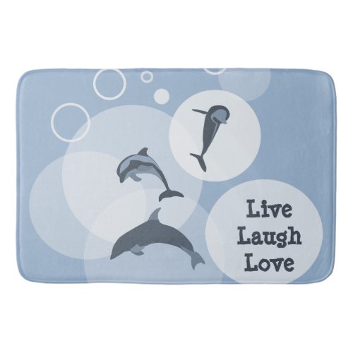 Playful Wave Jumping Dolphins Steel_Blue Bath Mat