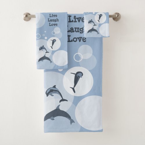 Playful Wave Jumping Dolphins Steel_Blue Bath Towel Set