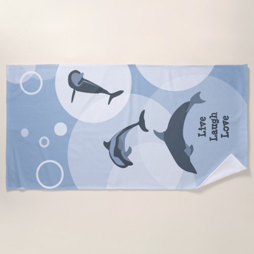 Playful Wave Jumping Dolphins Steel_Blue Beach Towel