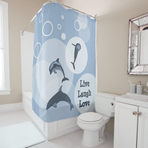 Playful Wave Jumping Dolphins Steel_Blue  Shower Curtain