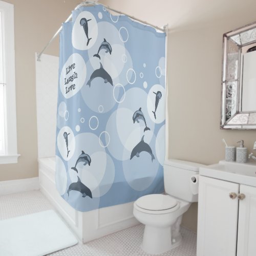 Playful Wave Jumping Dolphins Steel_Blue Shower Curtain