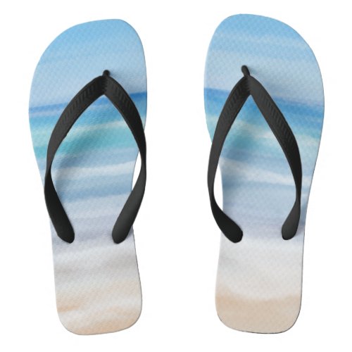 Playful Waves On A Sunny Day At The Beach Flip Flops
