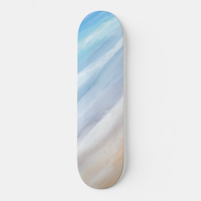 Playful Waves On A Sunny Day At The Beach Skateboard (Front)