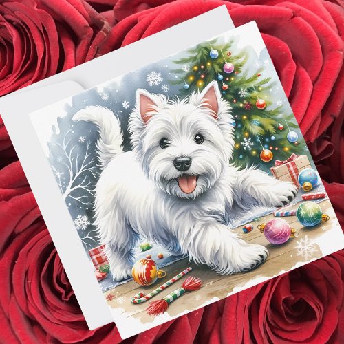 Playful Westie Christmas Tree  Holiday Card