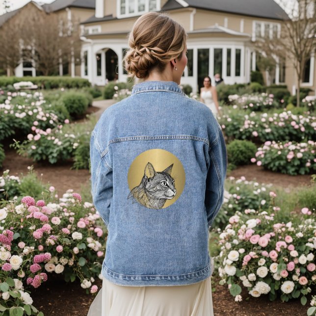 Playful Whimsical Cat Denim Jacket (Wedding Back)
