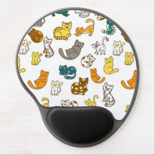 Playful Whimsical Dotted and Striped Cats Gel Mouse Pad