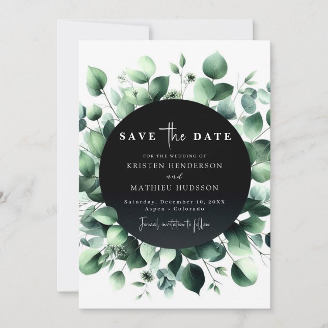Playful Whimsical Eucalyptus Digital Wedding  Save The Date (Front)