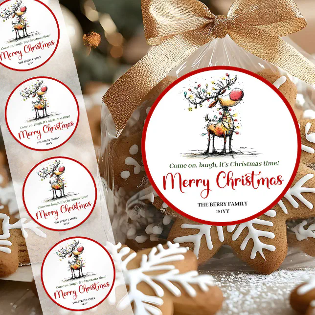 Reineer R Sticker Playful whimsical reindeer sticker holiday lights | Zazzle