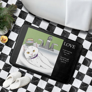 Playful White Cat Bathroom Sink Humor Bath Mat