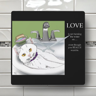 Playful White Cat Bathroom Sink Humor Square Wall Clock